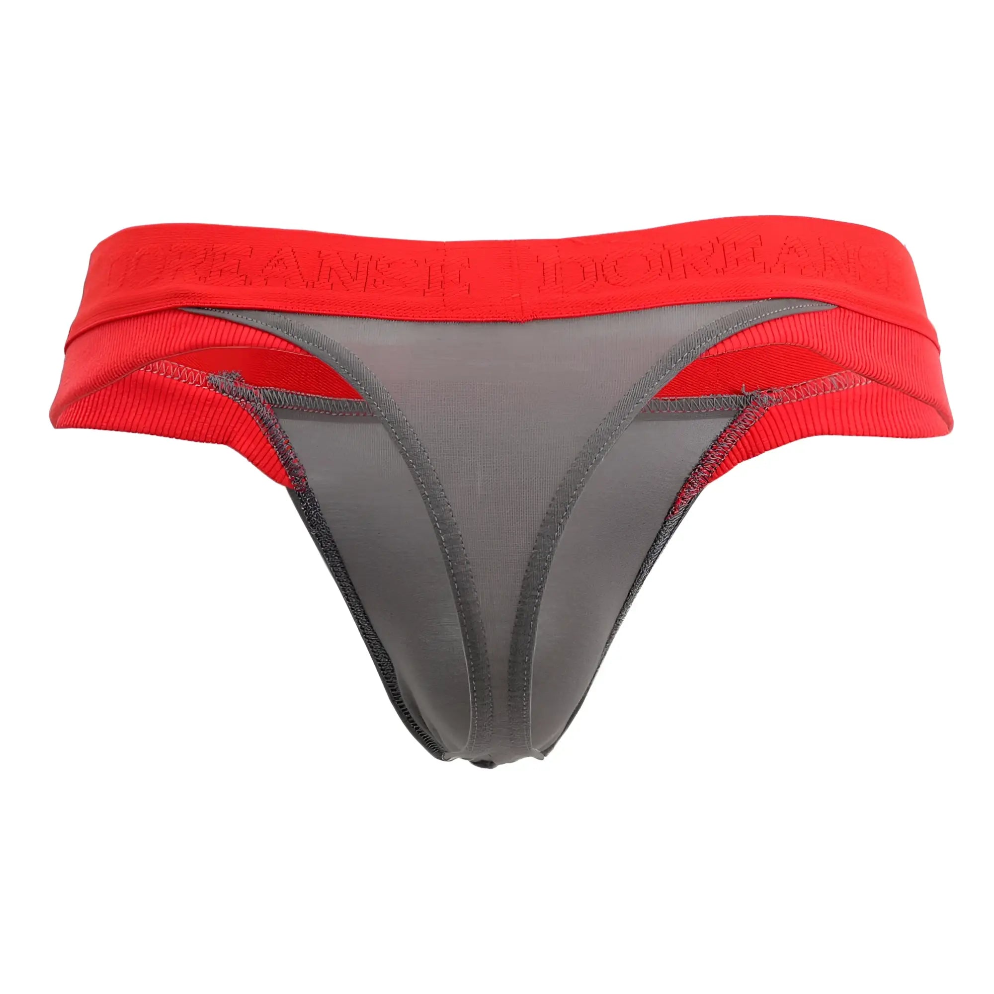Red and gray doreanse 1258-smk warrior thong with bold red dorian embossed waistband in smoke-red color