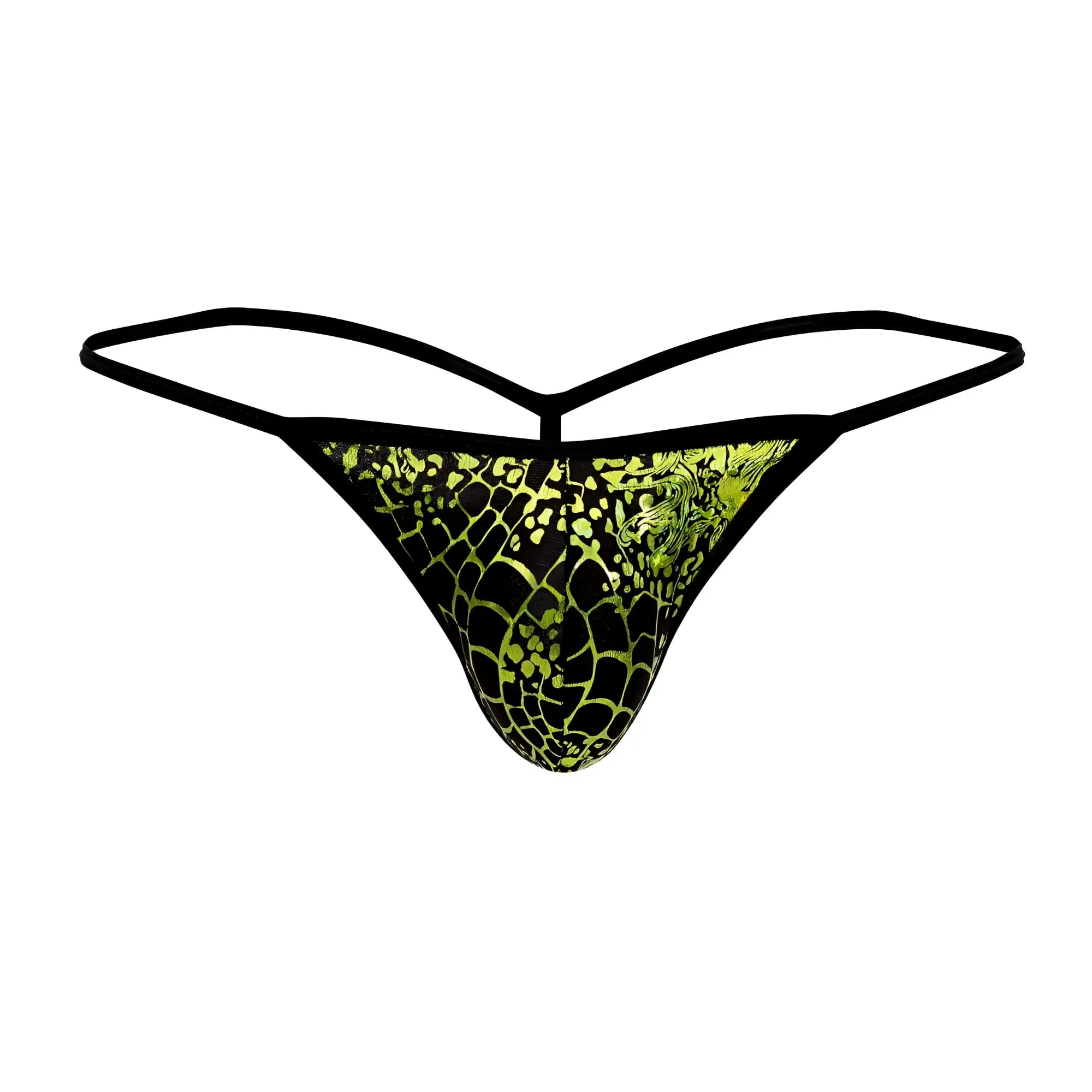 Doreanse 1260-PRN Space Venom thong with black and neon green patterned mesh design front view