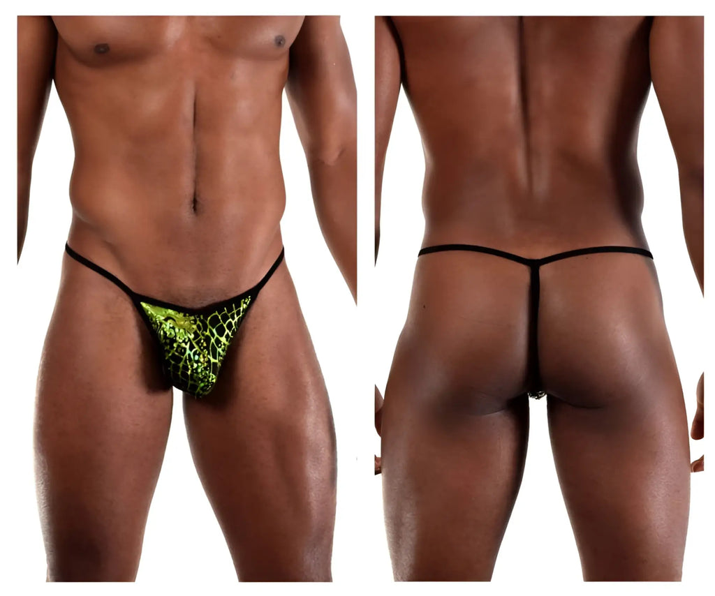 Vibrant neon green and black patterned Doreanse 1260-PRN Space Venom thong with sleek, form-fitting design