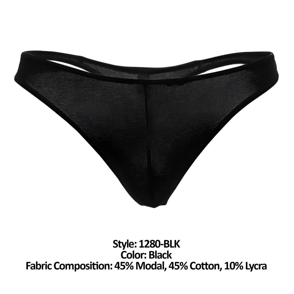 Doreanse 1280-BLK hang-loose thong black sheer mesh with smooth form-fitting design and reinforced waistband