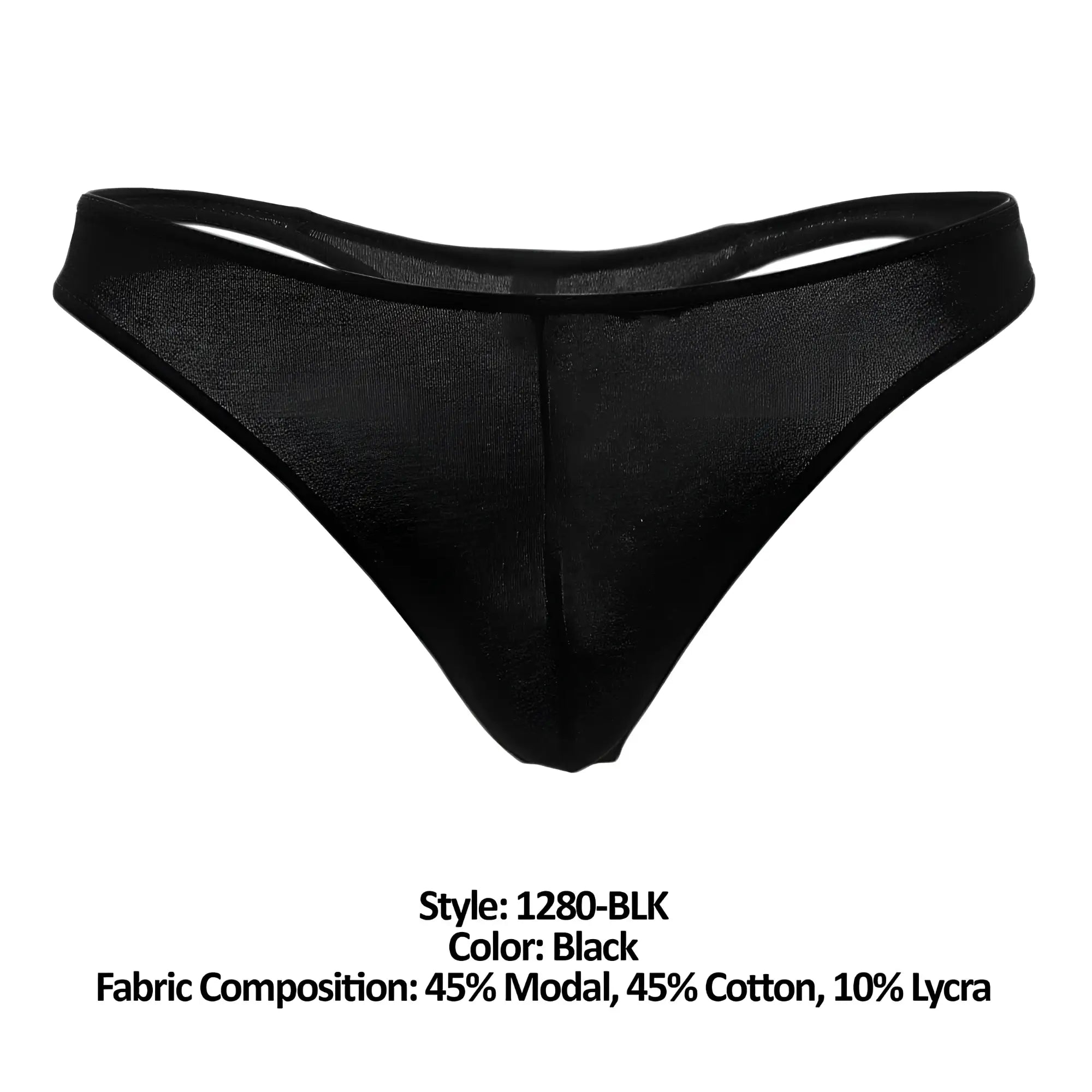 Doreanse 1280-BLK hang-loose thong black sheer mesh with smooth form-fitting design and reinforced waistband