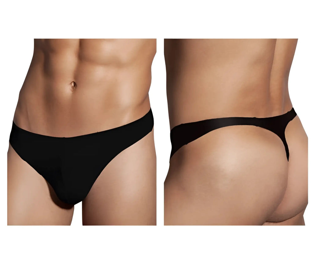 Black doreanse 1280-BLK hang-loose thong underwear with a smooth seamless design shown from the back side