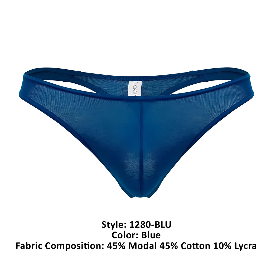 Doreanse 1280-BLU hang-loose thong in deep blue sheer modal cotton blend with subtle texture front view