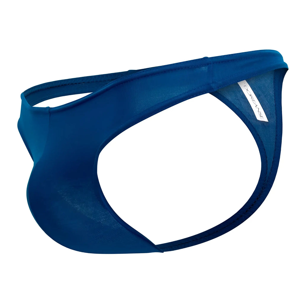A sleek doreanse 1280-BLU hang-loose thong in solid blue made of smooth stretchy fabric with a white brand tag
