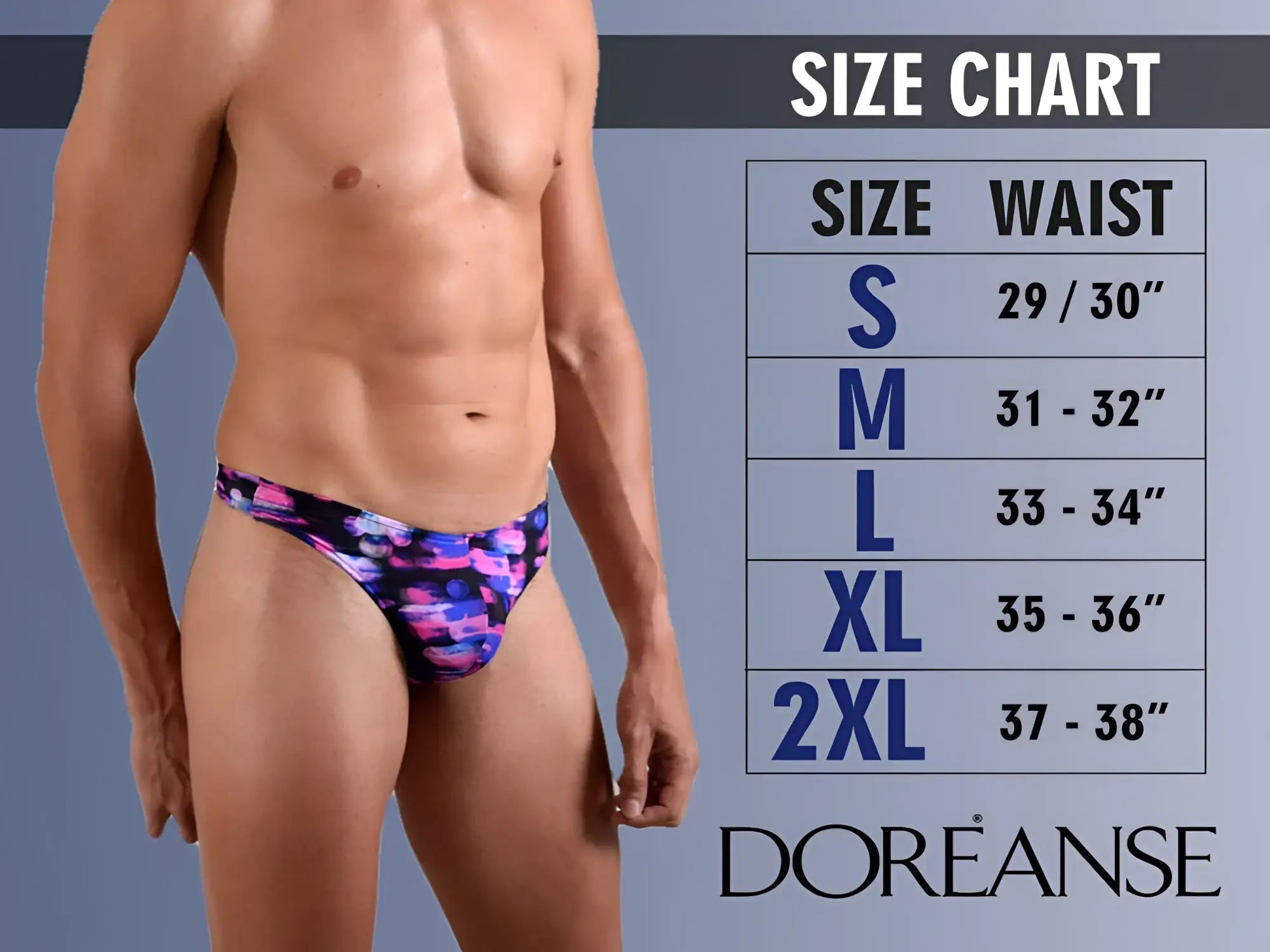Vibrant purple and blue abstract patterned men’s briefs by doreanse in blue designed for comfort and style