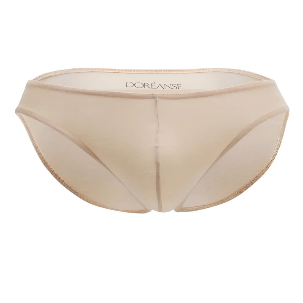 Beige sheer mesh doreanse 1281-tan hang-loose bikini briefs with embroidered logo on the waistband in tan color
