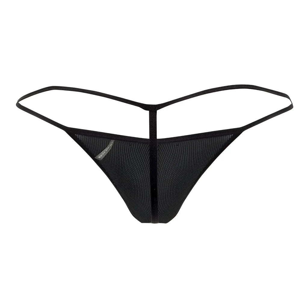 Black mesh Doreanse 1300-PHX disco thong with thin sleek straps and central vertical seam in phoenix color