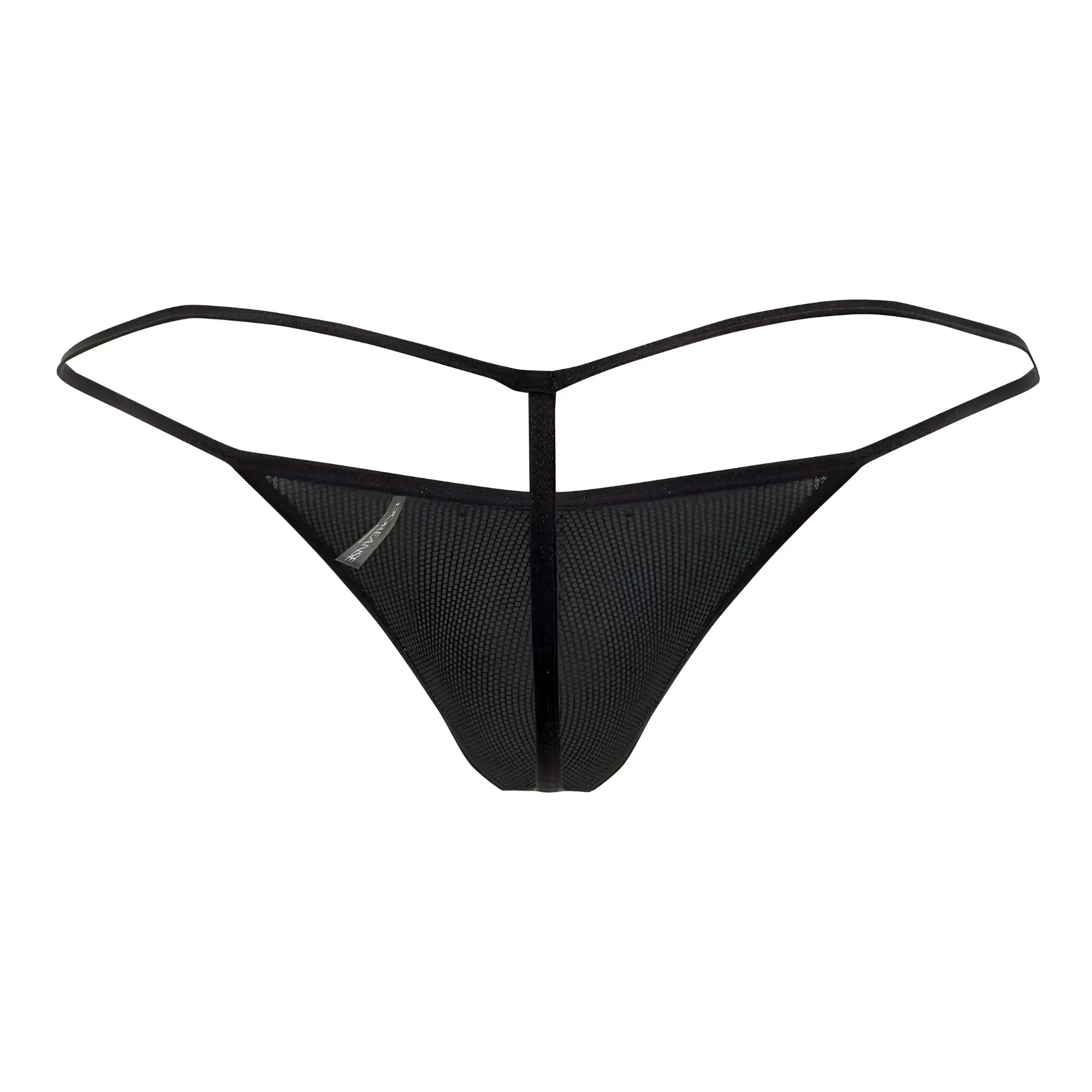 Black mesh Doreanse 1300-PHX disco thong with thin sleek straps and central vertical seam in phoenix color