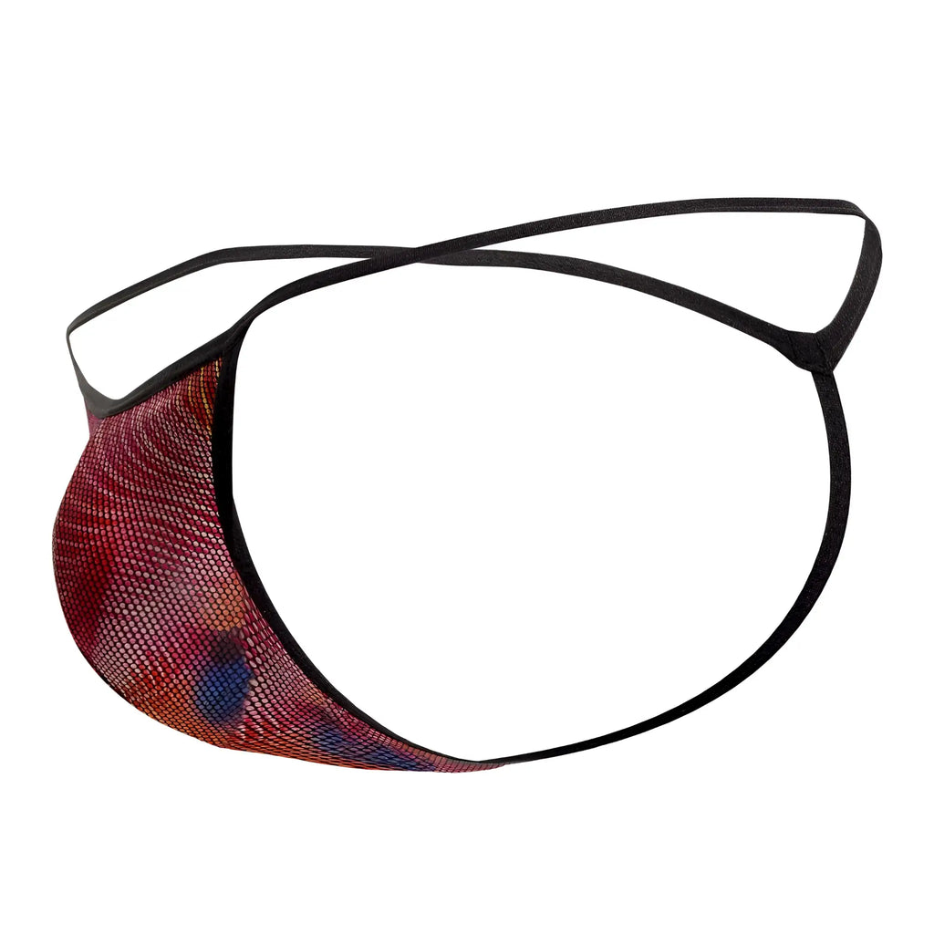 Doreanse 1300-PHX disco thongs men’s red and blue mesh with black elastic straps front view