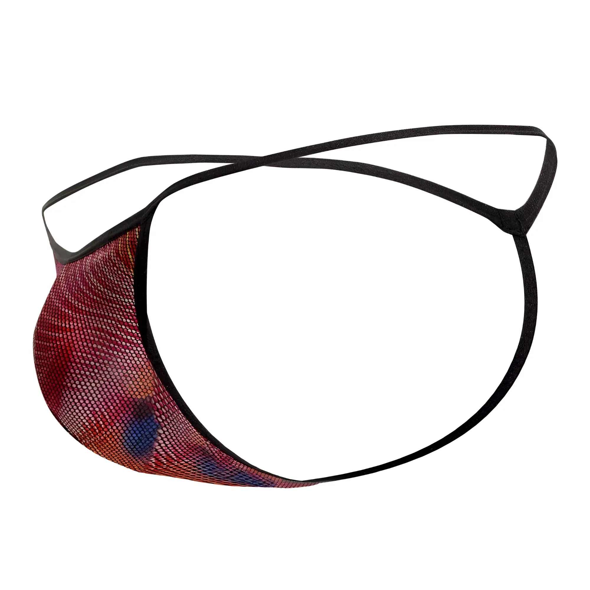 Doreanse 1300-PHX disco thongs men’s red and blue mesh with black elastic straps front view