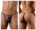 Rainbow sequined disco thong with black trim by doreanse 1300-rbw showing front side details