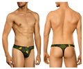 Doreanse 1303-PRN Camosaic thong in green men’s briefs with yellow camouflage pattern for comfortable wear