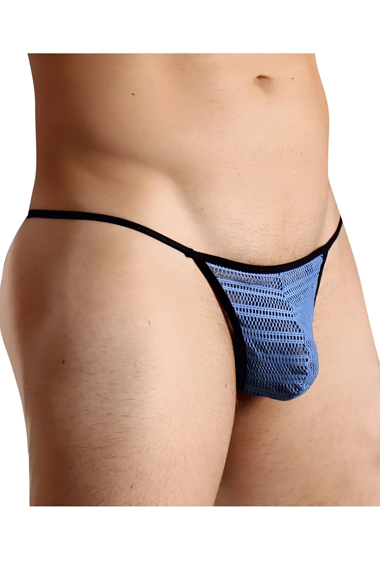 Blue mesh thong with black trim from doreanse 1306-BLU g-string thong featuring breathable mesh fabric