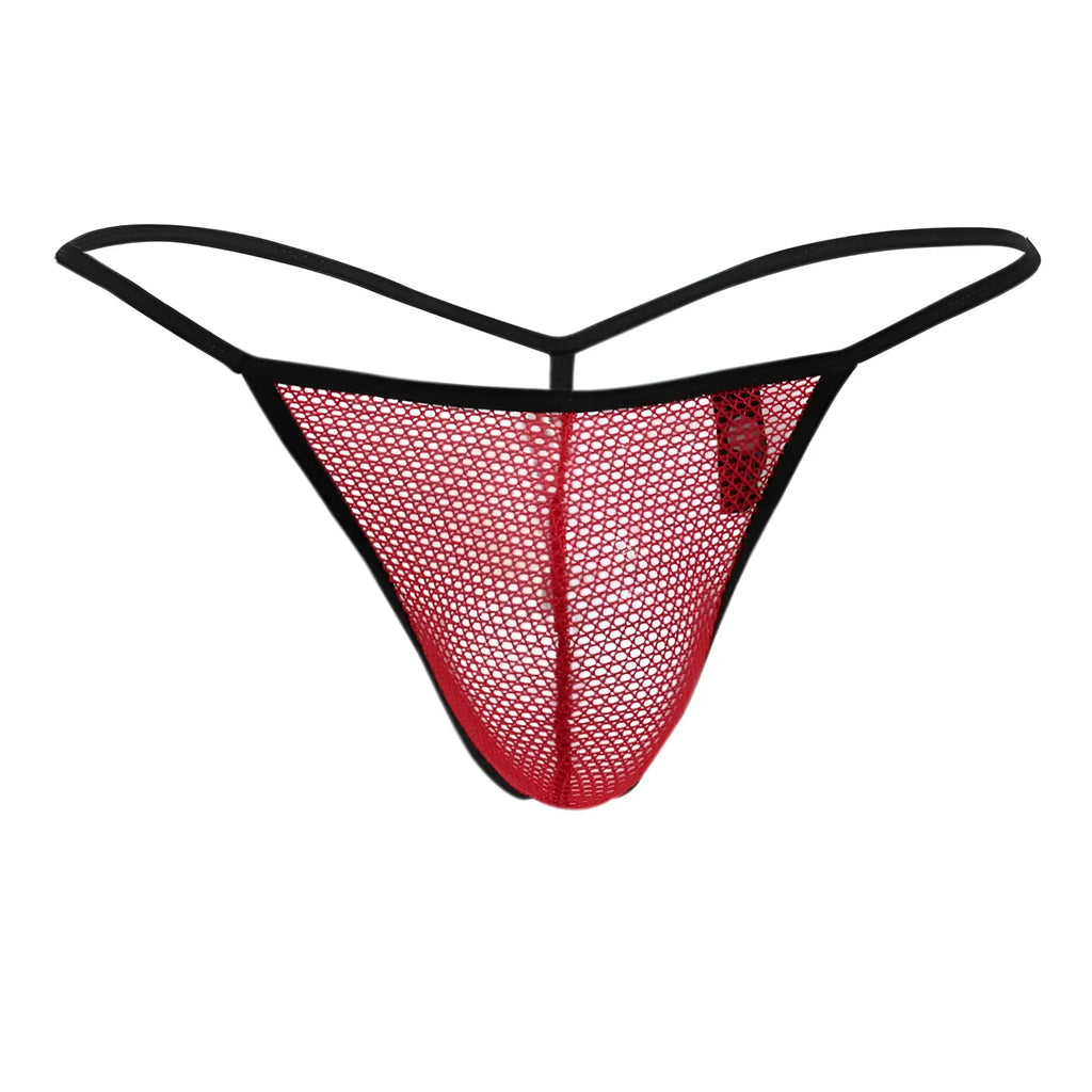 Red mesh g-string thong by doreanse 1306-red with black elastic trim showcasing the back side design