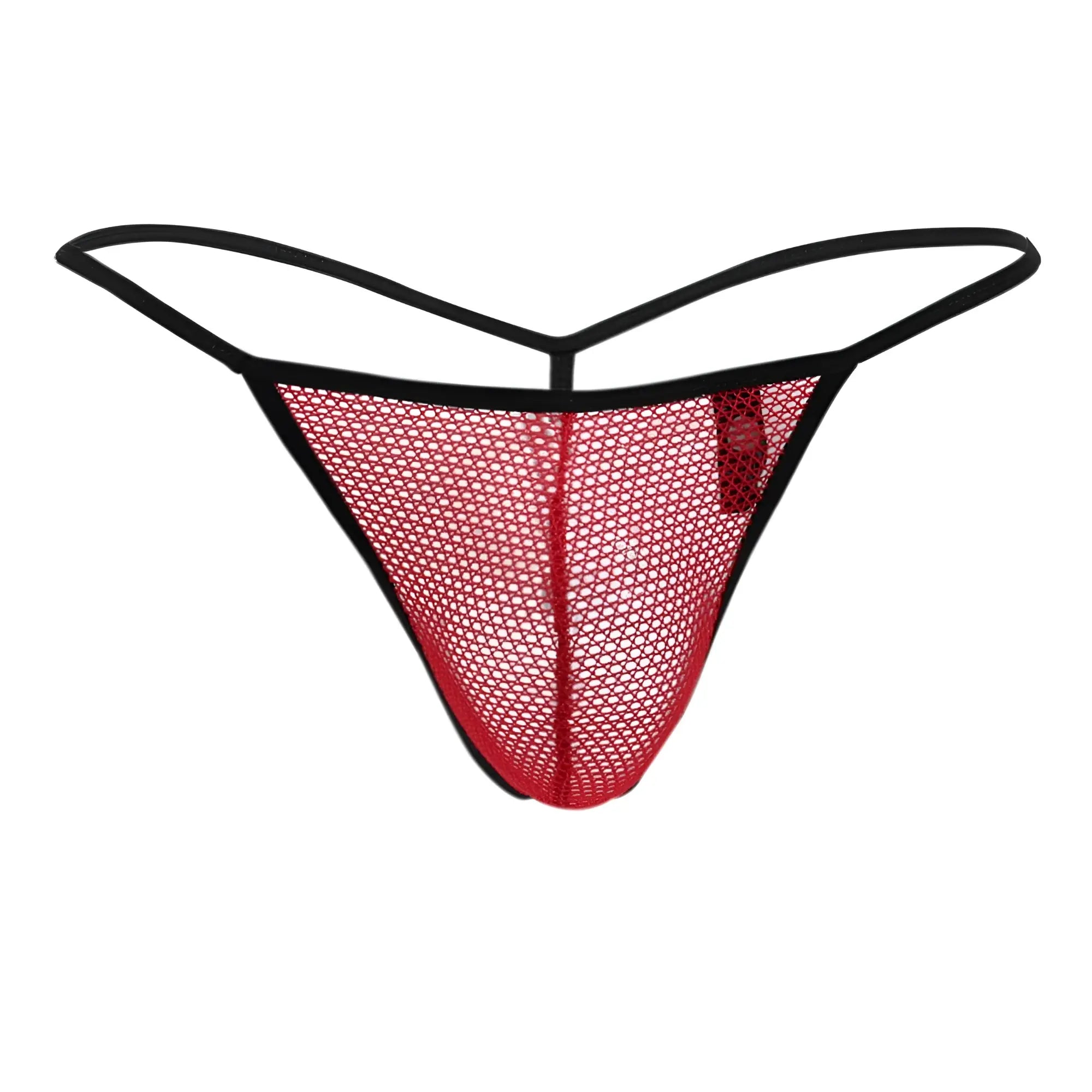 Red mesh g-string thong by doreanse 1306-red with black elastic trim showcasing the back side design