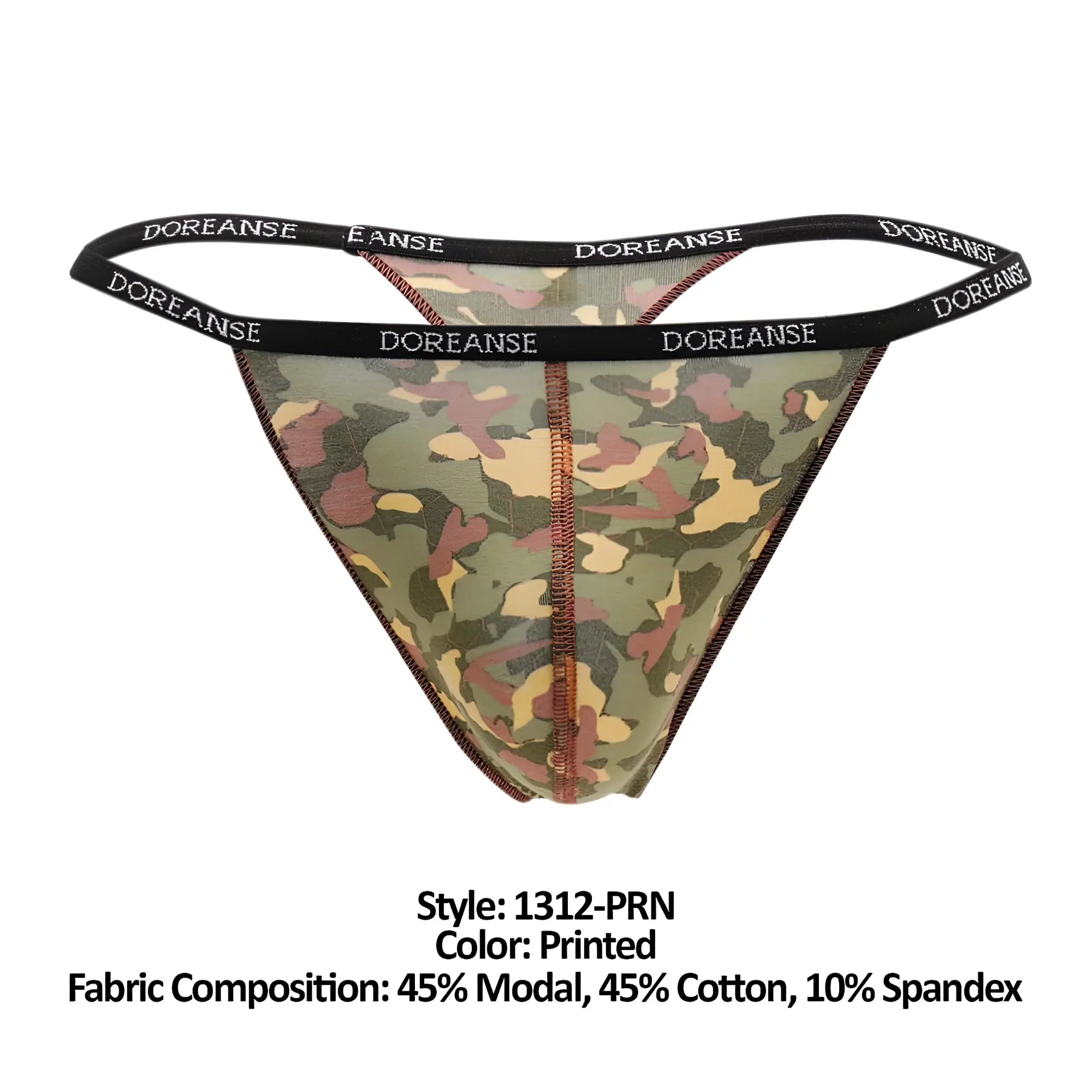 Doreanse 1312-prn camouflage thong in doreange printed fabric blend of 45% modal 45% cotton and 10% spandex