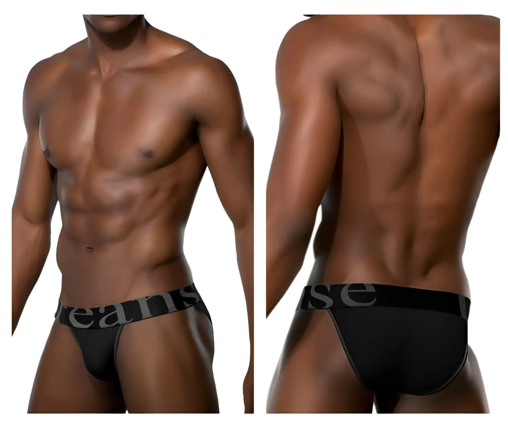 Black doreanse 1313-blk ribbed micromodal bikini briefs with sleek form-fitting design and gray logo band
