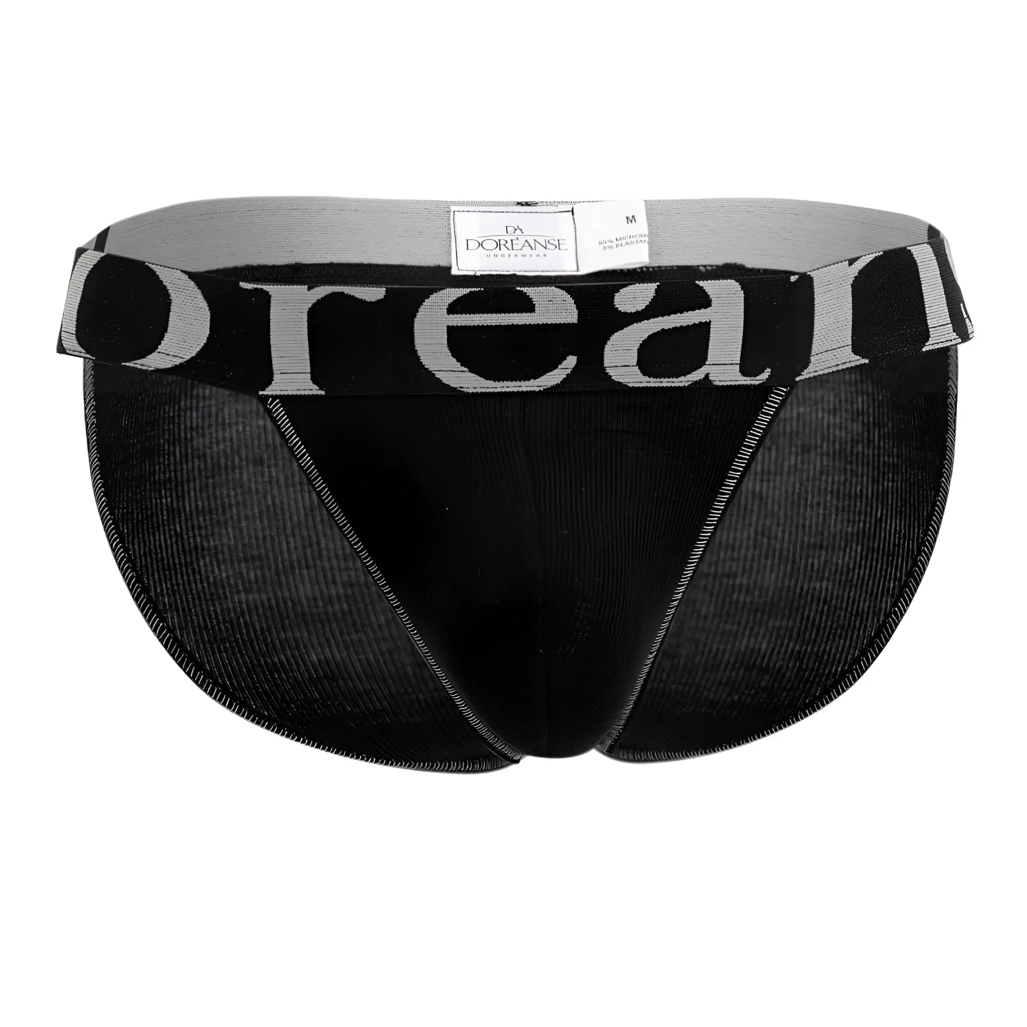Black doreanse 1313-blk ribbed micromodal bikini briefs with gray waistband featuring bold white brand name
