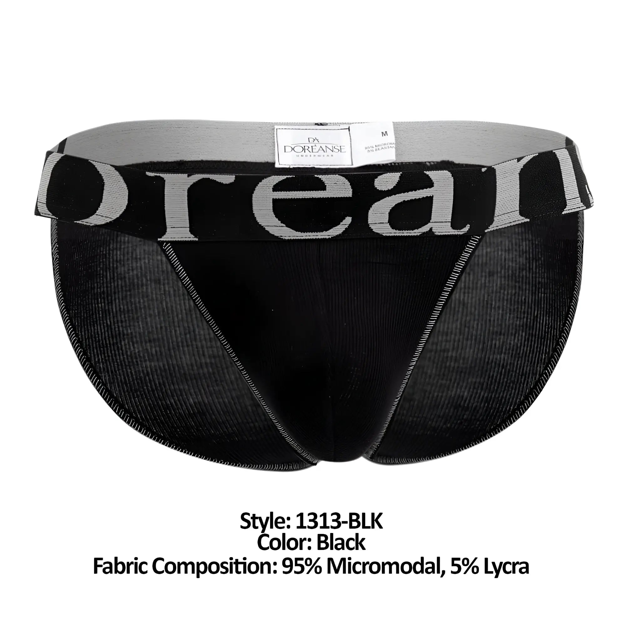 Black doreanse 1313-blk ribbed micromodal bikini briefs with gray and black elastic waistband featuring brand name