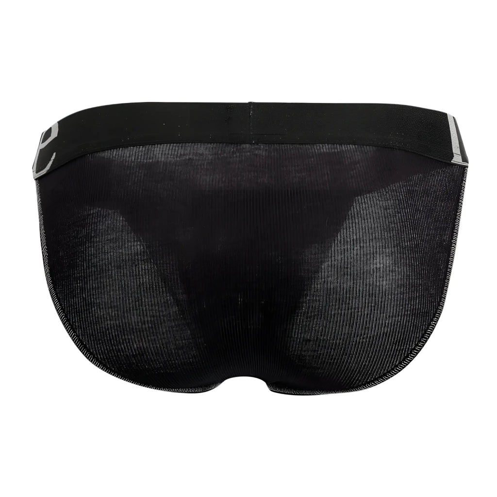 Black mesh briefs with solid black elastic waistband and subtle gray trim from doreanse 1313-blk ribbed micromodal bikini