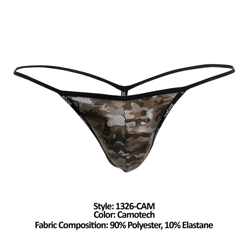 Black and camouflage Doreanse 1326-CAM flashy G-string with mesh fabric and thin elastic straps front view