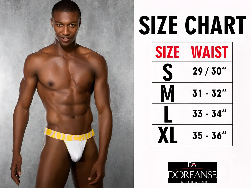 White briefs with bright yellow elastic waistband branded doréanse in bold black lettering from doreanse 1326-cam flashy g-string camotech