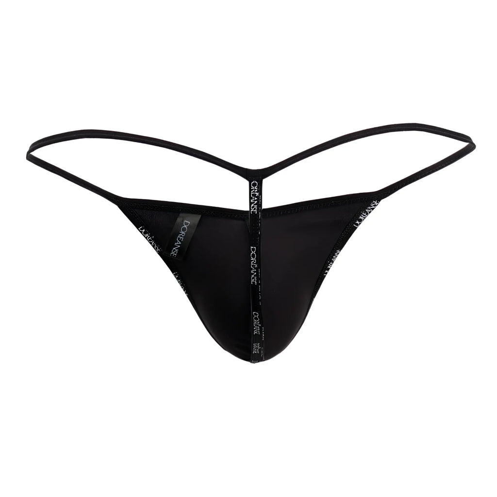 Black thong with thin adjustable straps and doriane branded band in white from doreanse 1326-mic flashy g-string micrology