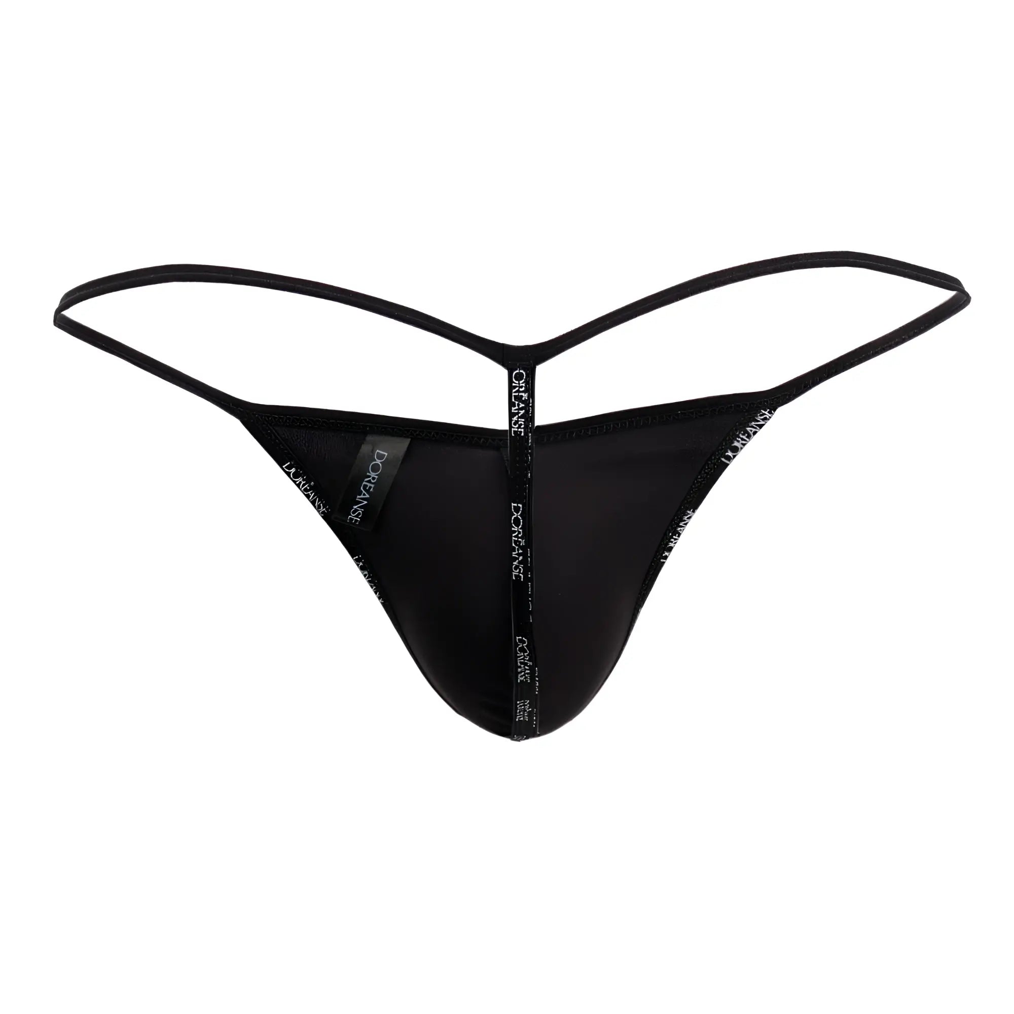 Black thong with thin adjustable straps and doriane branded band in white from doreanse 1326-mic flashy g-string micrology