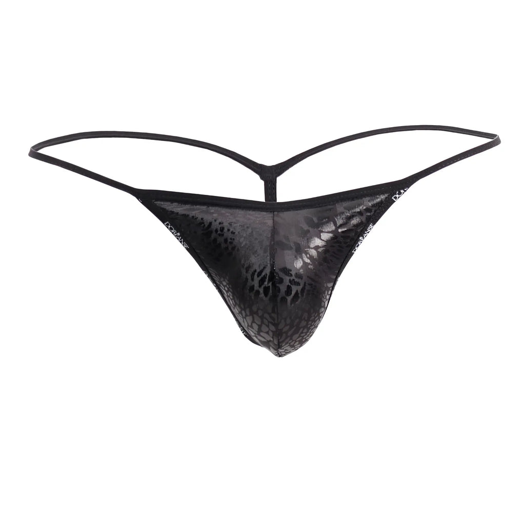 Black lace thong with subtle metallic sheen and intricate pattern doreanse 1326-pan flashy g-string black panther model