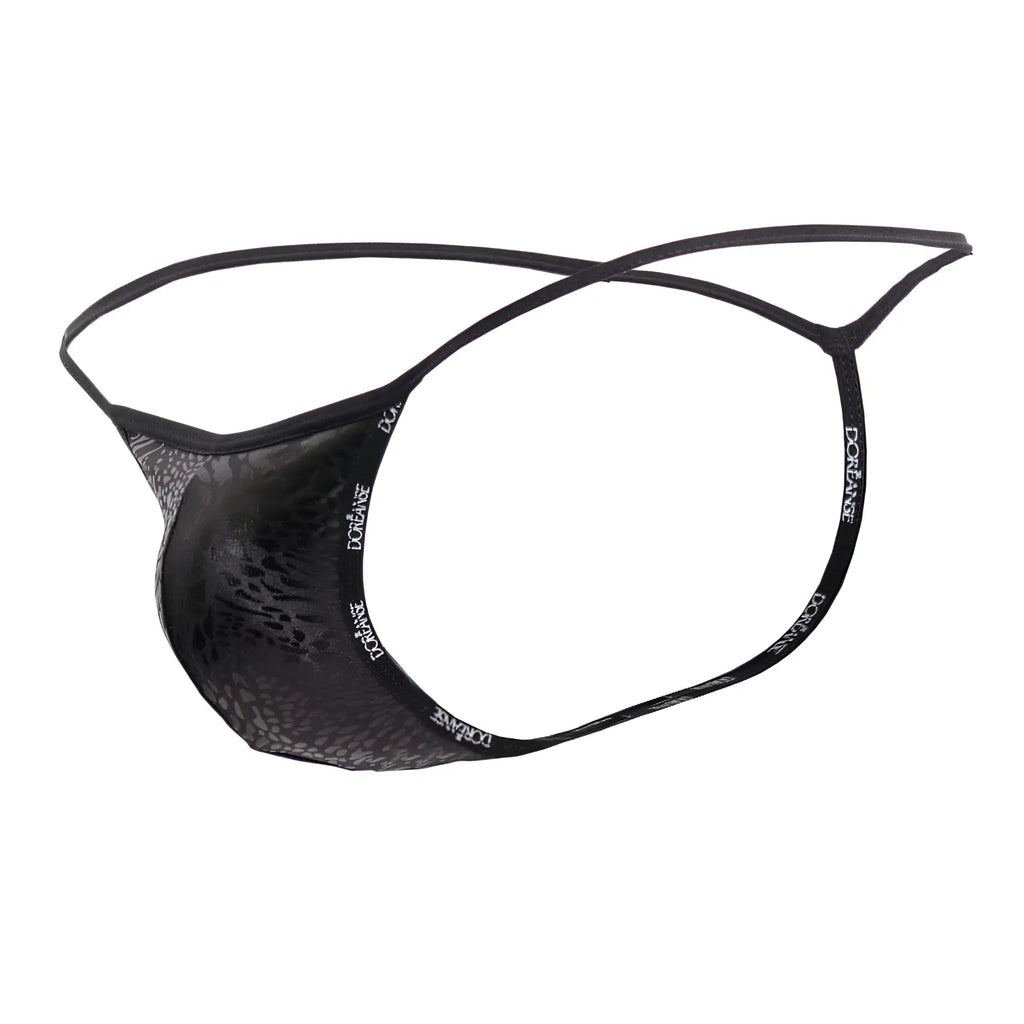 Black lace thong with subtle pattern and dongane branded elastic bands from doreanse 1326-pan flashy g-string in black panther