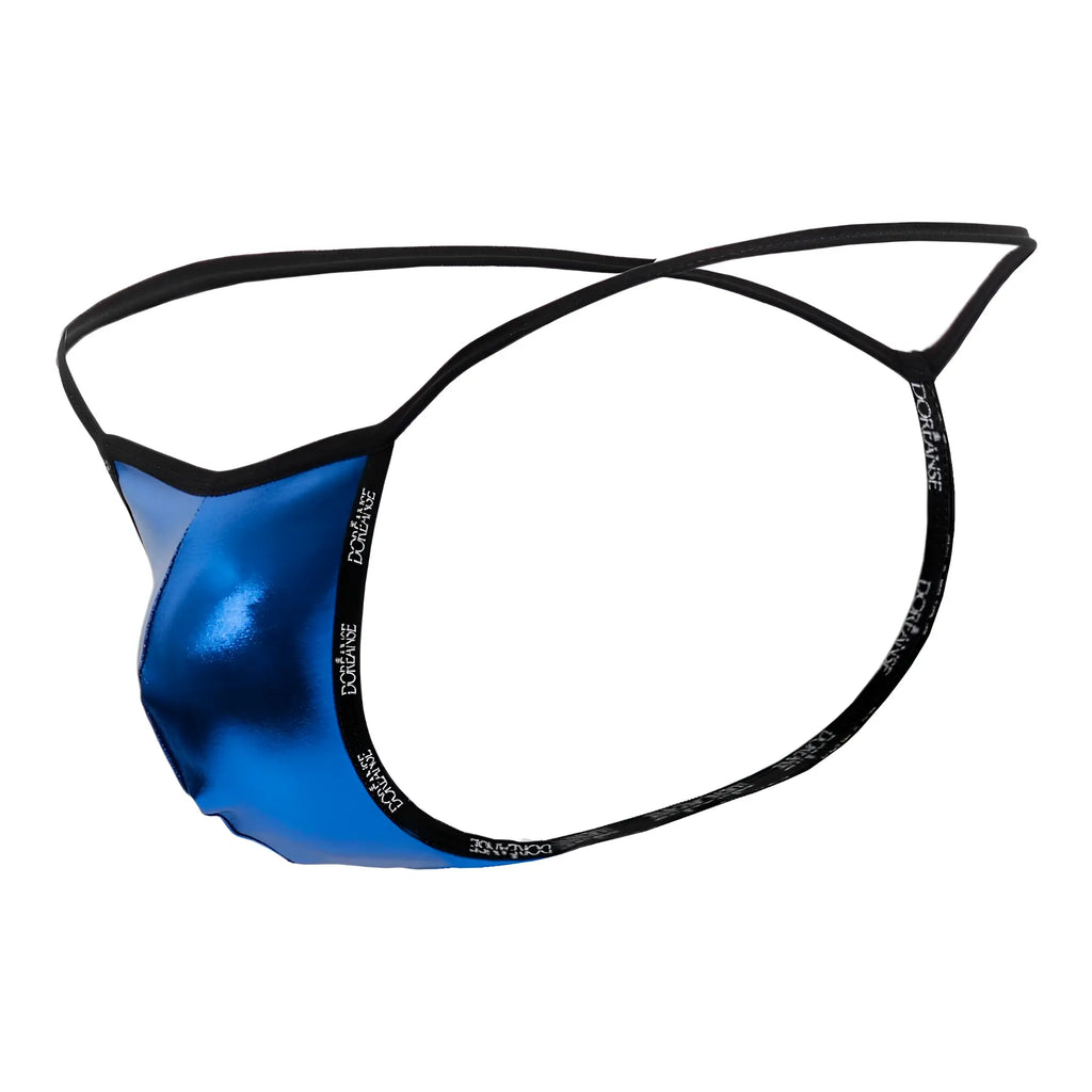 Blue metallic thong g-string with black elastic straps and doriane branding from doreanse 1326-rbl flashy royal blue collection