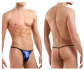 Doreanse 1326-rbl flashy g-string royal blue metallic thong with black trim front view