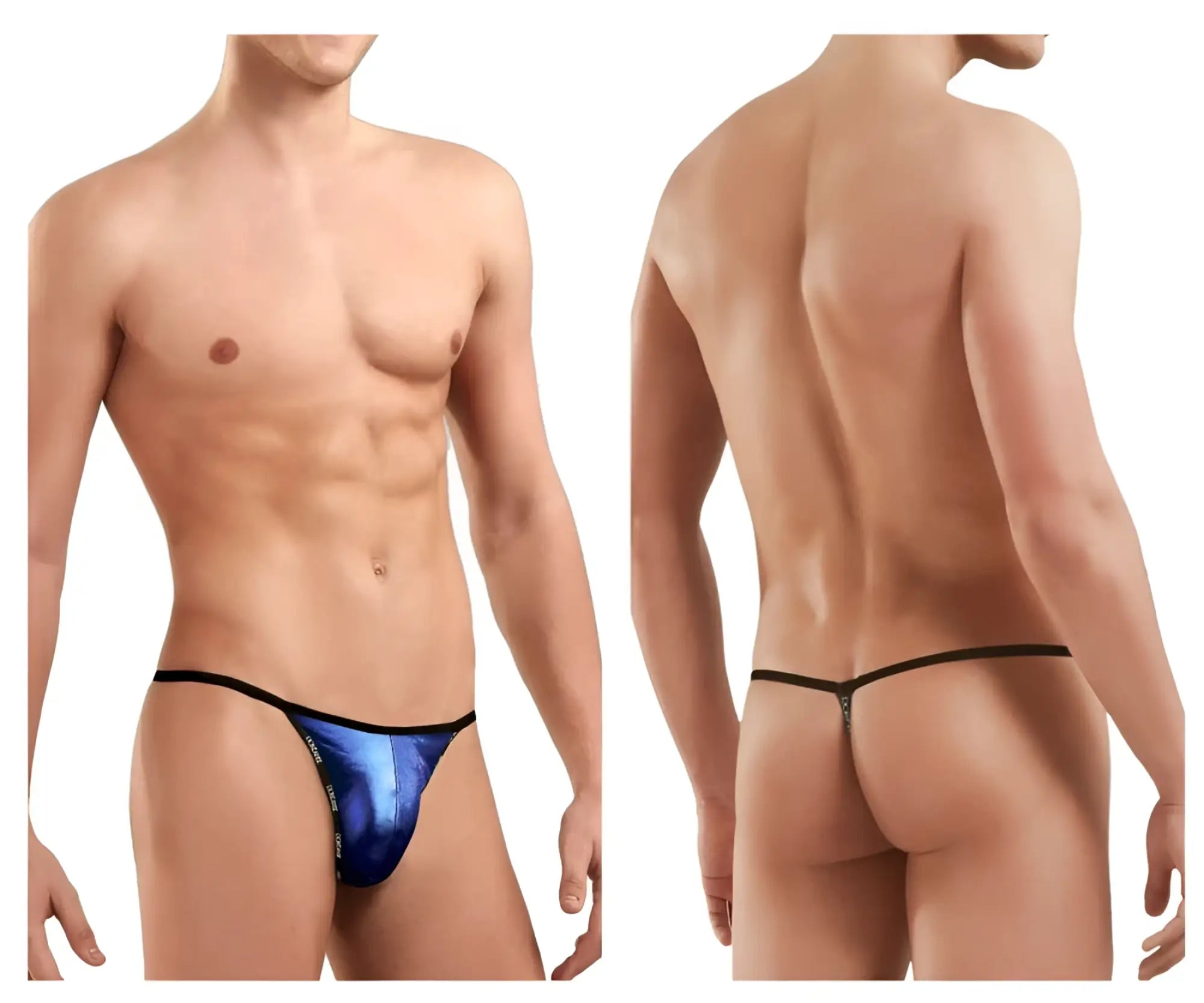 Doreanse 1326-rbl flashy g-string royal blue metallic thong with black trim front view