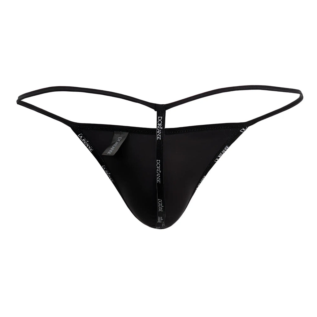 Black doreanse 1326-rro flashy g-string thong with thin adjustable straps and doriane logo in royal rose color
