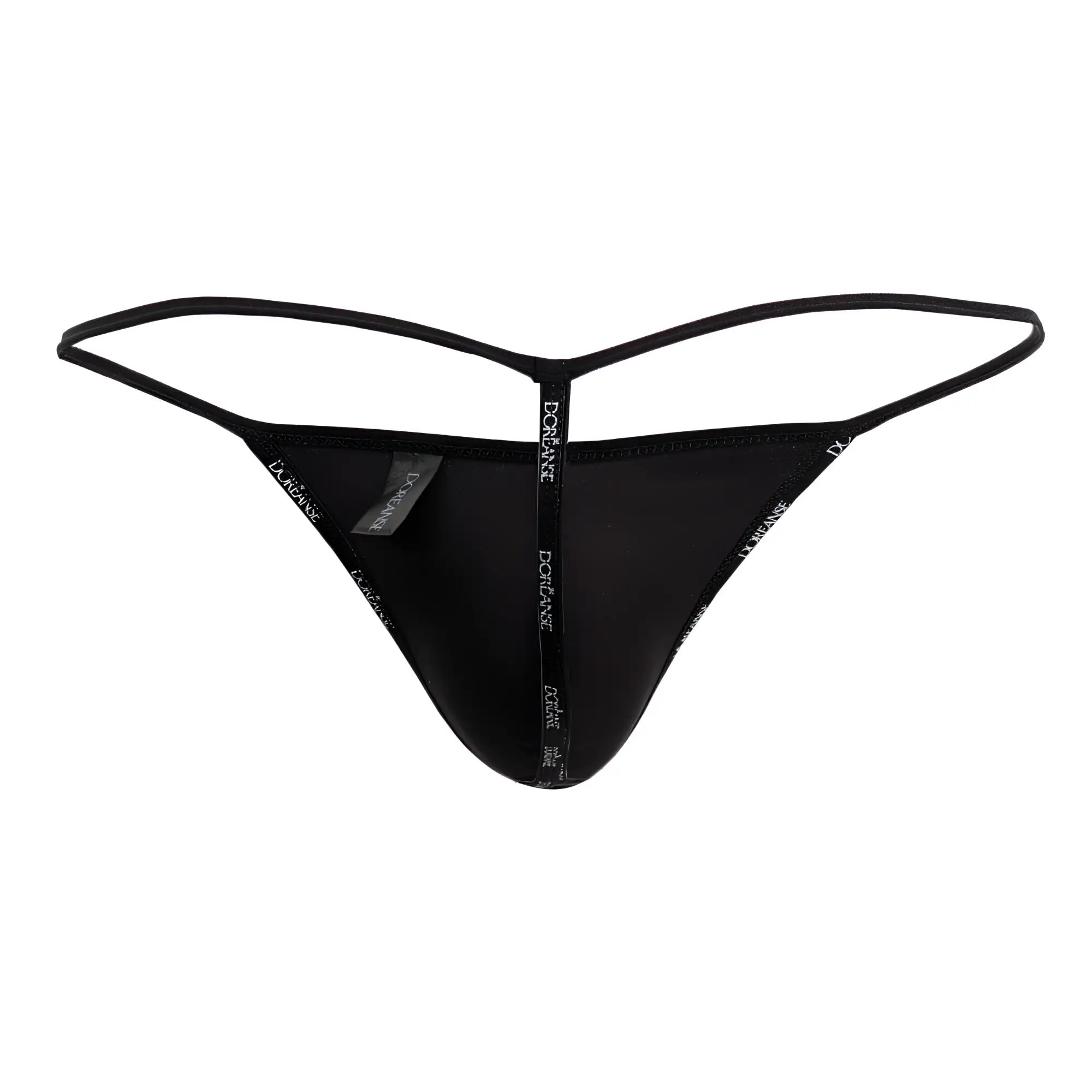 Black doreanse 1326-rro flashy g-string thong with thin adjustable straps and doriane logo in royal rose color