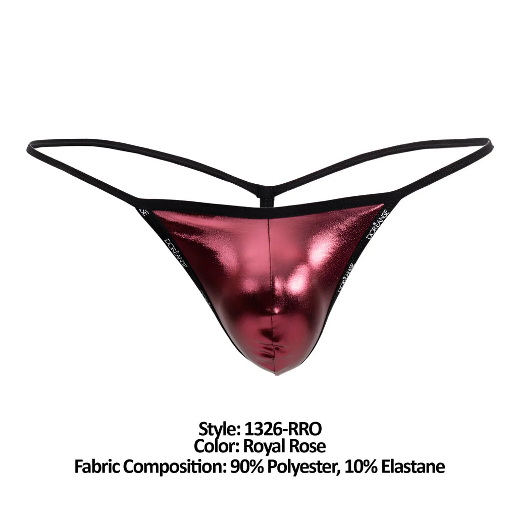 Royal rose metallic thong with black elastic trim from doreanse 1326-rro flashy g-string collection front view