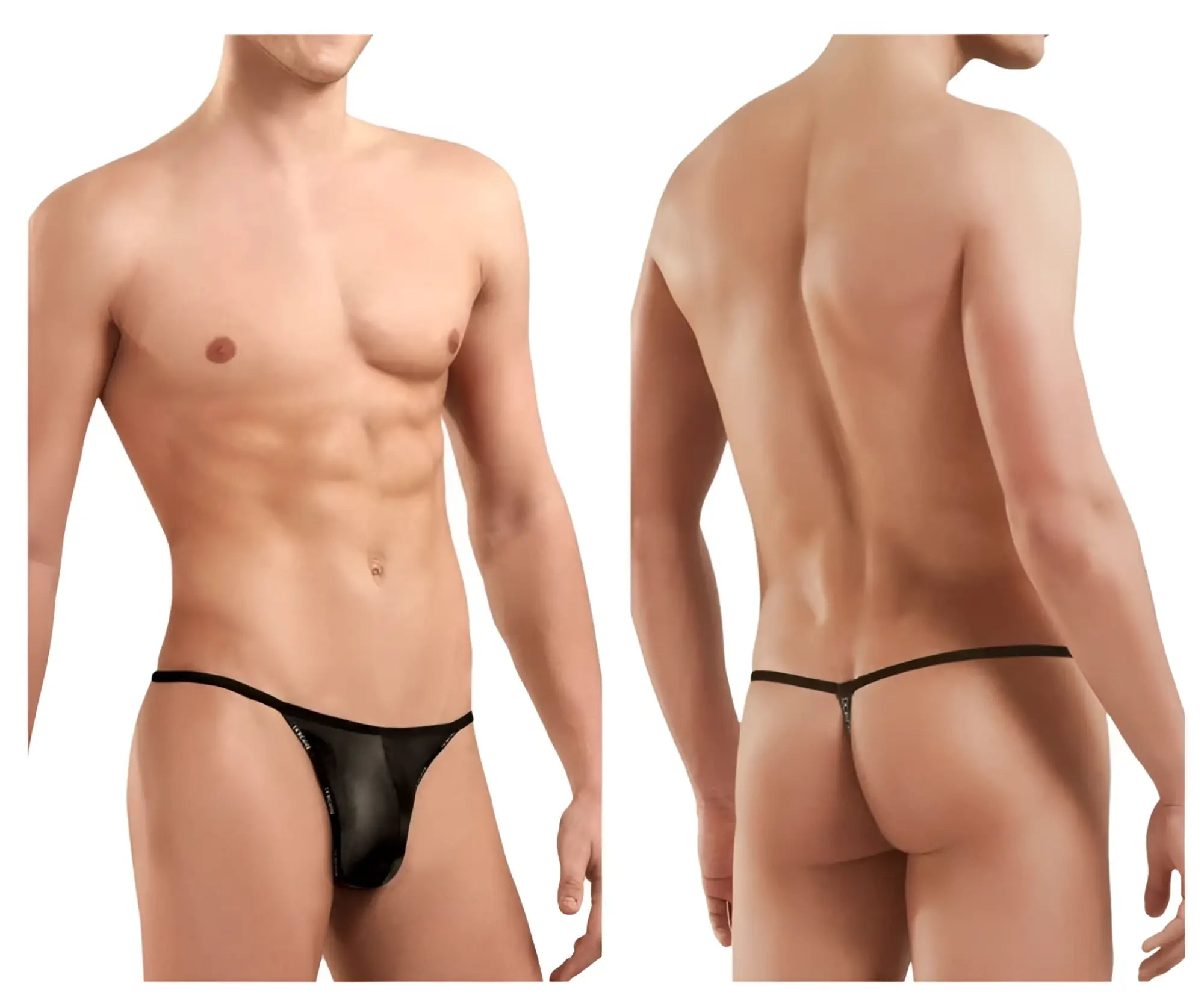 Doreanse 1326-SBK flashy g-string black sheer thong with thin elastic waistband and small metallic clasp at back view