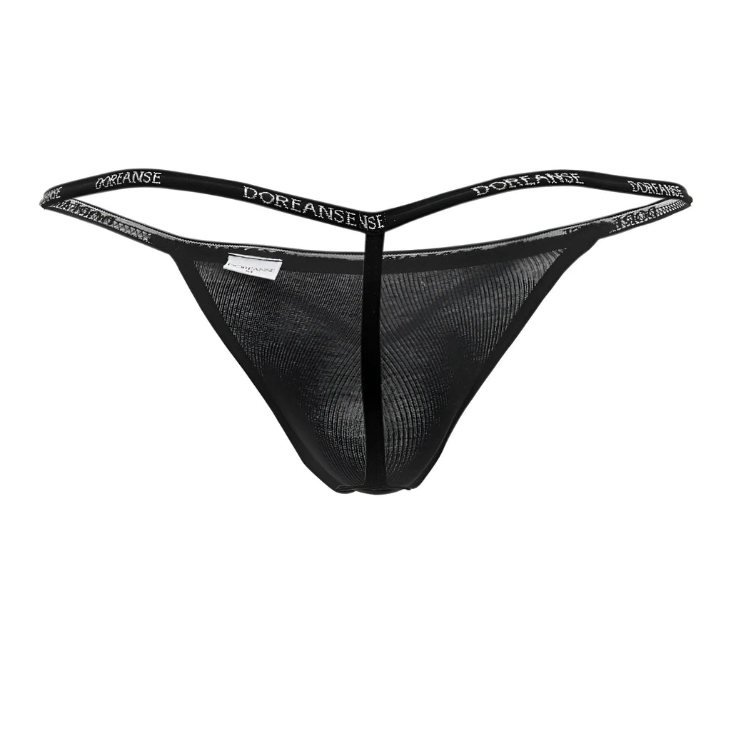 Black mesh ribbed modal t thong with dorfanse branded elastic waistband from doreanse in black color