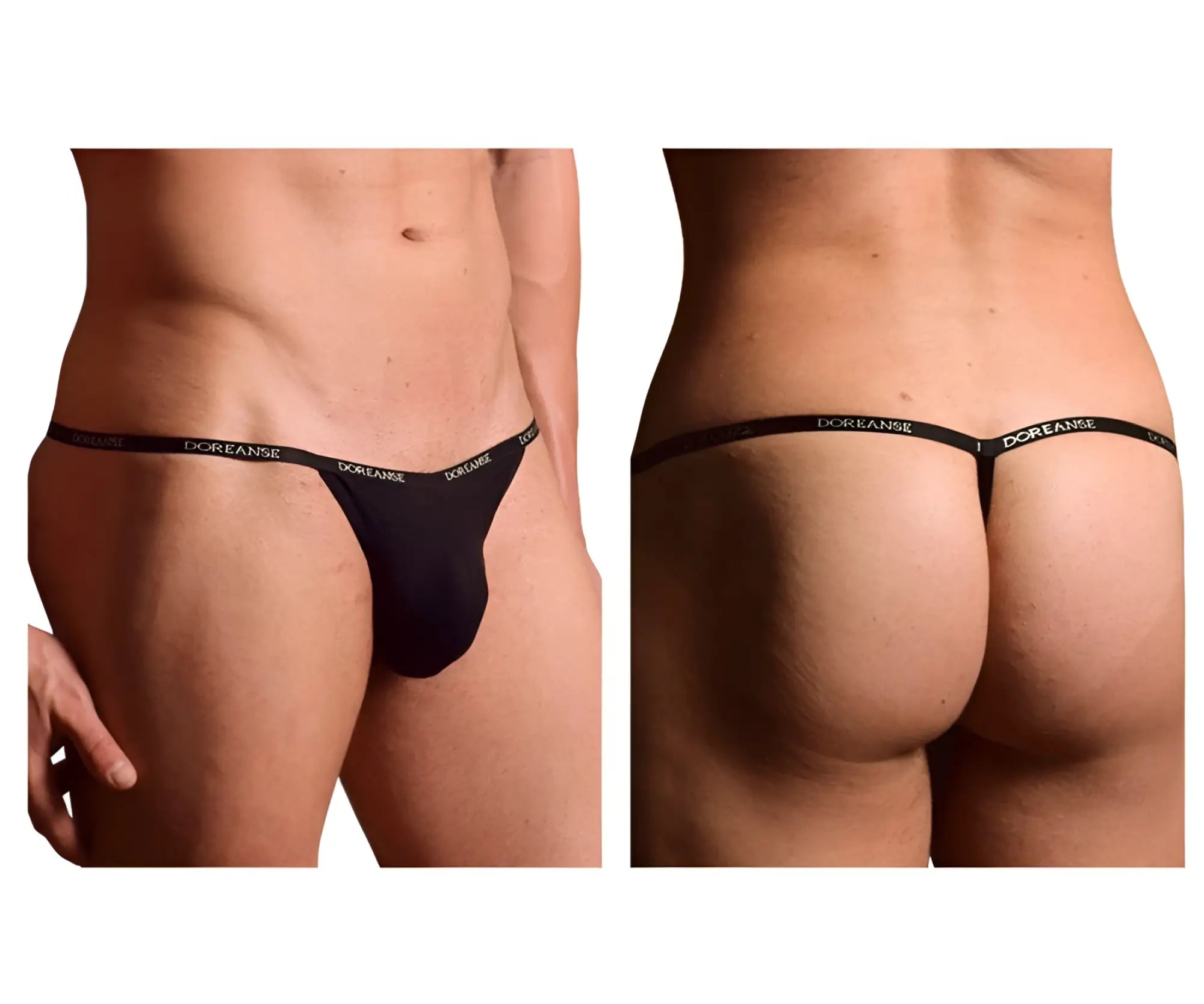 Black doreanse 1330-blk ribbed modal t-thong with a narrow waistband featuring white brand name lettering