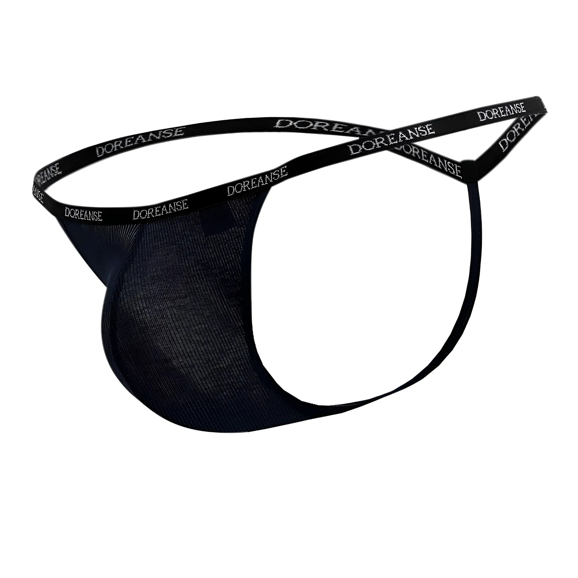 Black doreanse 1330-nvy ribbed modal t-thong in navy with textured stretchy fabric and white logo waistband