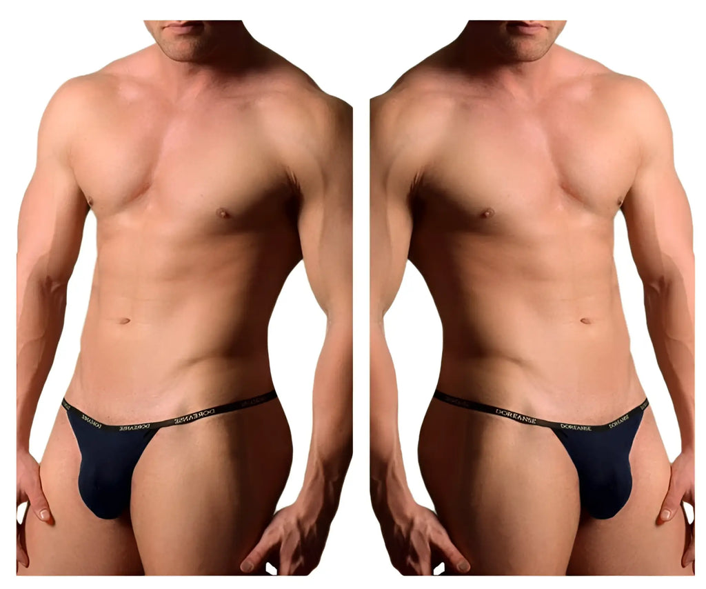 Navy blue doreanse 1330-nvy ribbed modal t-thong briefs with black elastic waistband and white lettering