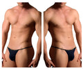Navy blue doreanse 1330-nvy ribbed modal t-thong briefs with black elastic waistband and white lettering