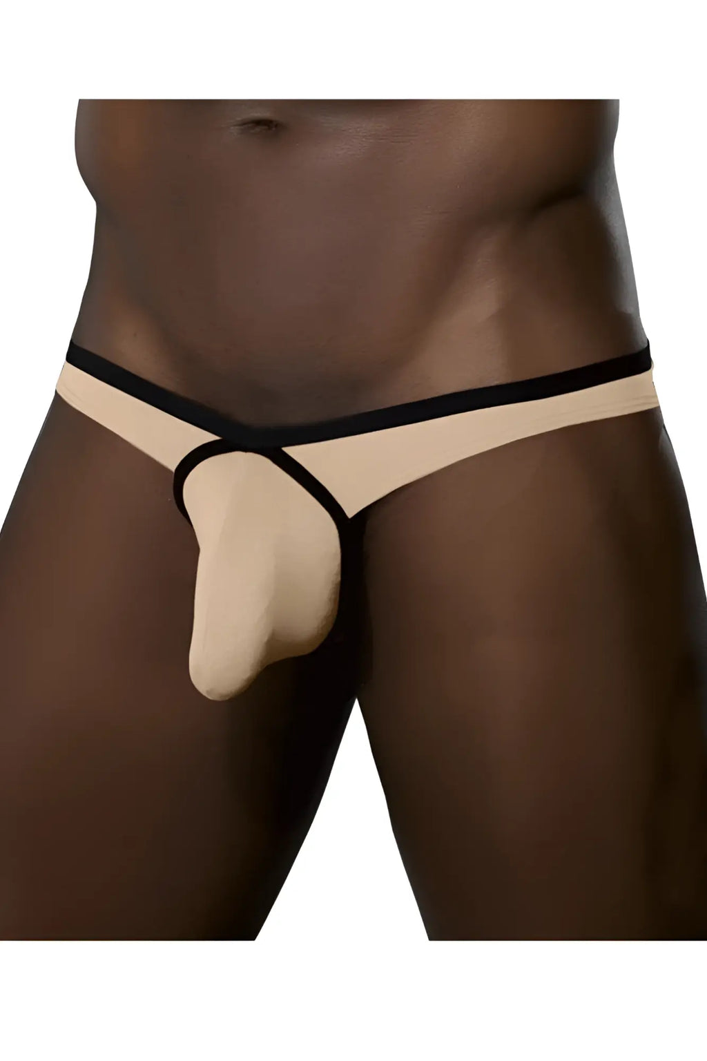 Beige and black doreanse 1332-tan loop thong with supportive molded design in tan color shown from the back side