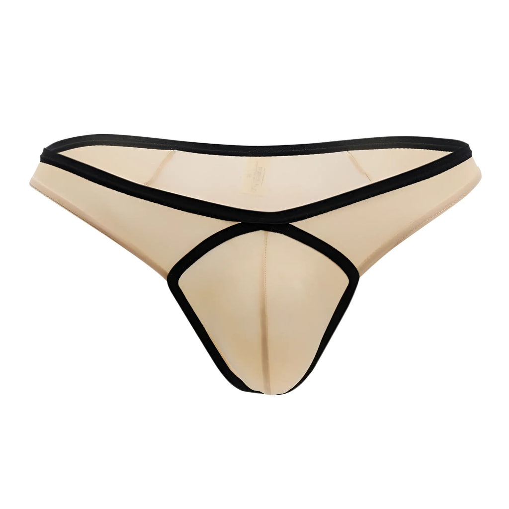 Beige sheer thong with black elastic trim and central front panel from Doreanse 1332-TAN loop thong color tan