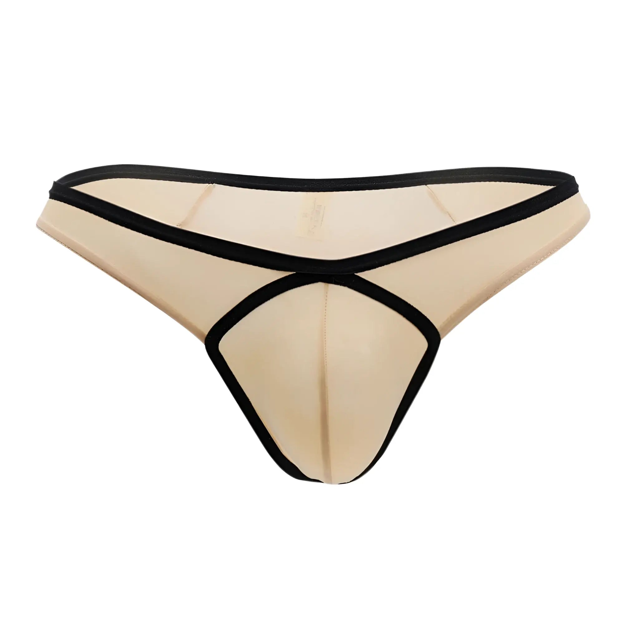 Beige sheer thong with black elastic trim and central front panel from Doreanse 1332-TAN loop thong color tan