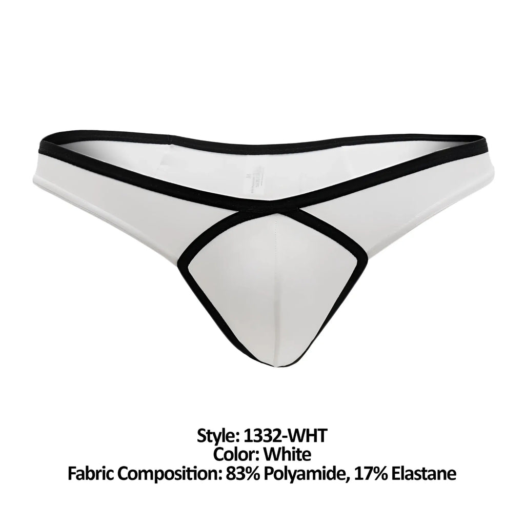 Doreanse 1332-wht loop thong in white with black trim and crisscross design on the front side