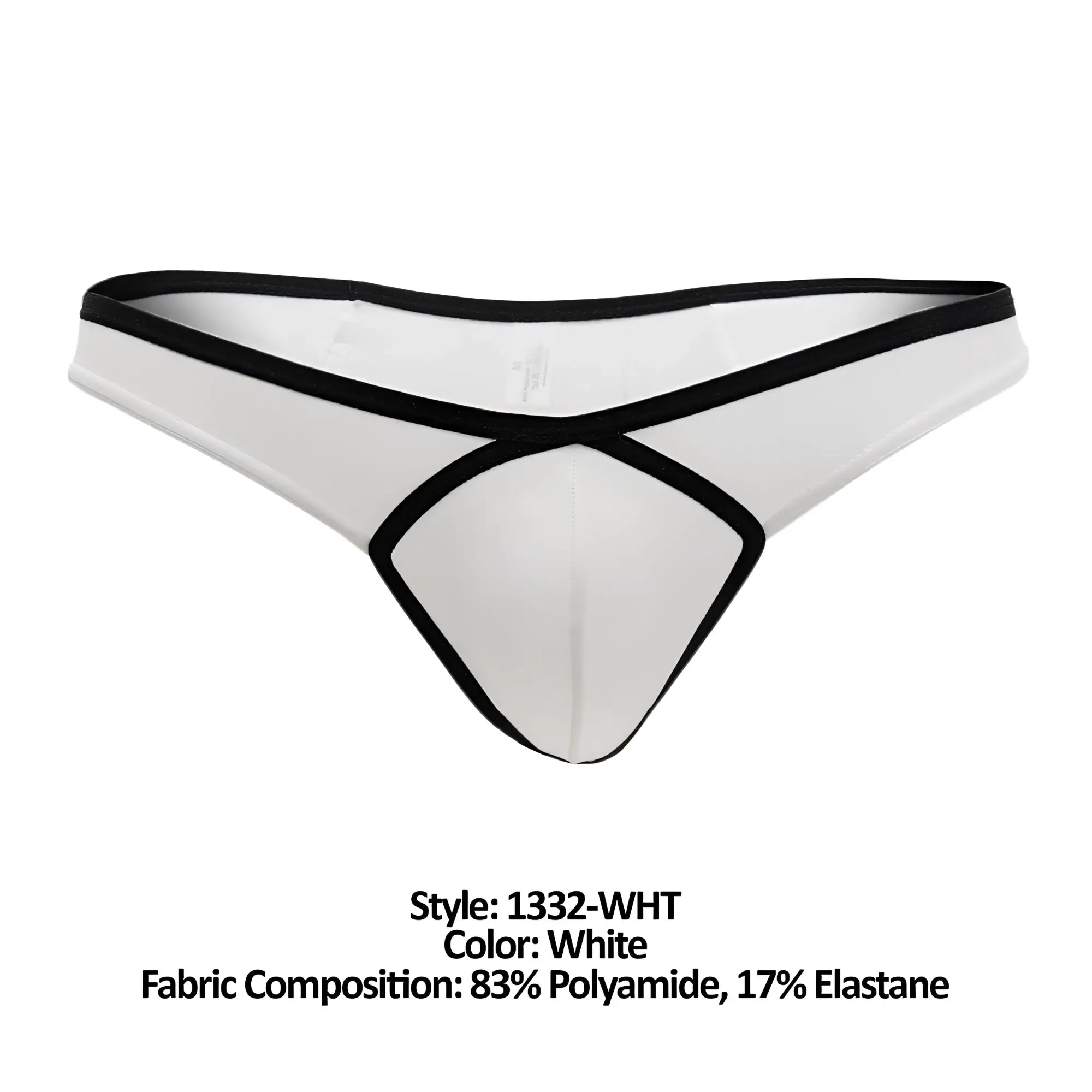 Doreanse 1332-wht loop thong in white with black trim and crisscross design on the front side