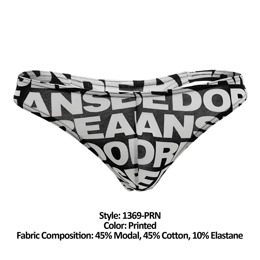 Black and white doreanse 1369-prn big logo thong with bold overlapping text design printed briefs for stylish comfort