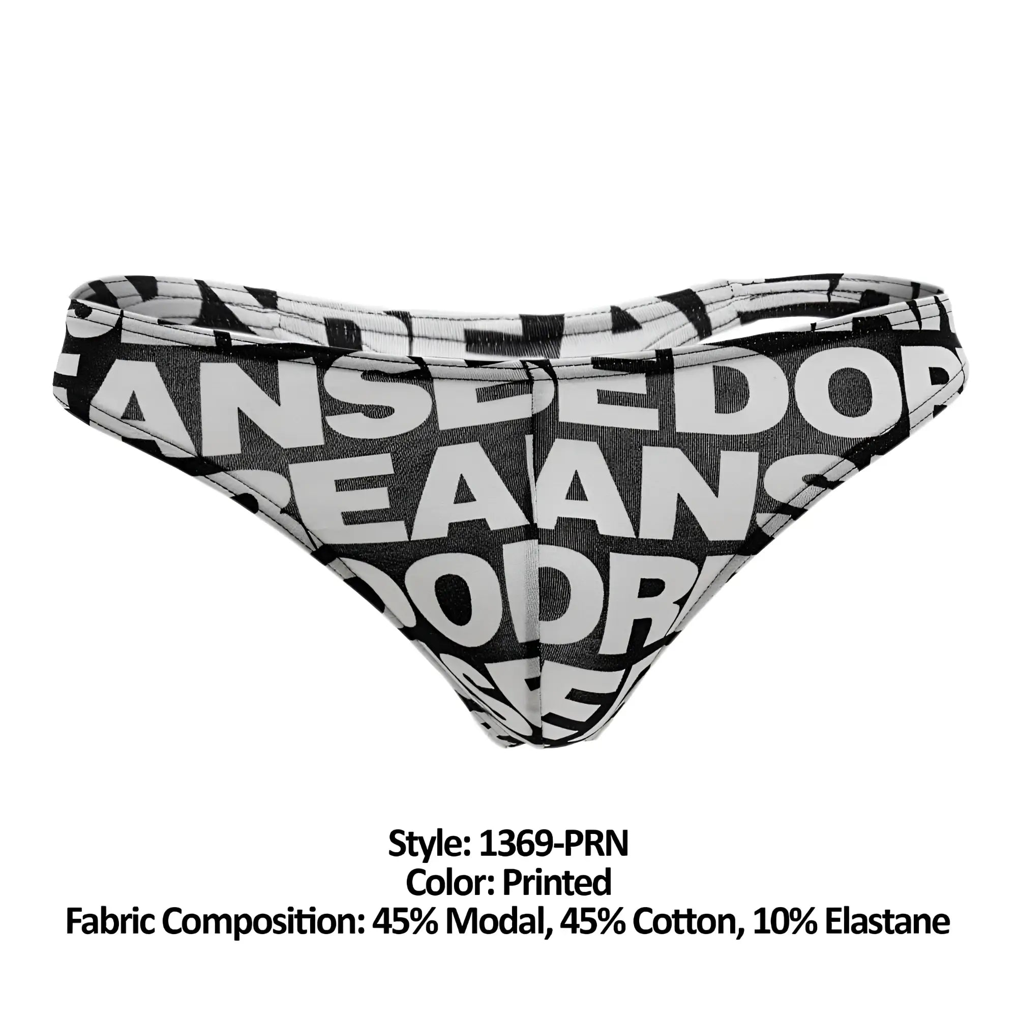 Black and white doreanse 1369-prn big logo thong with bold overlapping text design printed briefs for stylish comfort