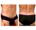 Doreanse 1377-BLK boost cheeky briefs in black with bold purple trim and distinctive v-shaped design